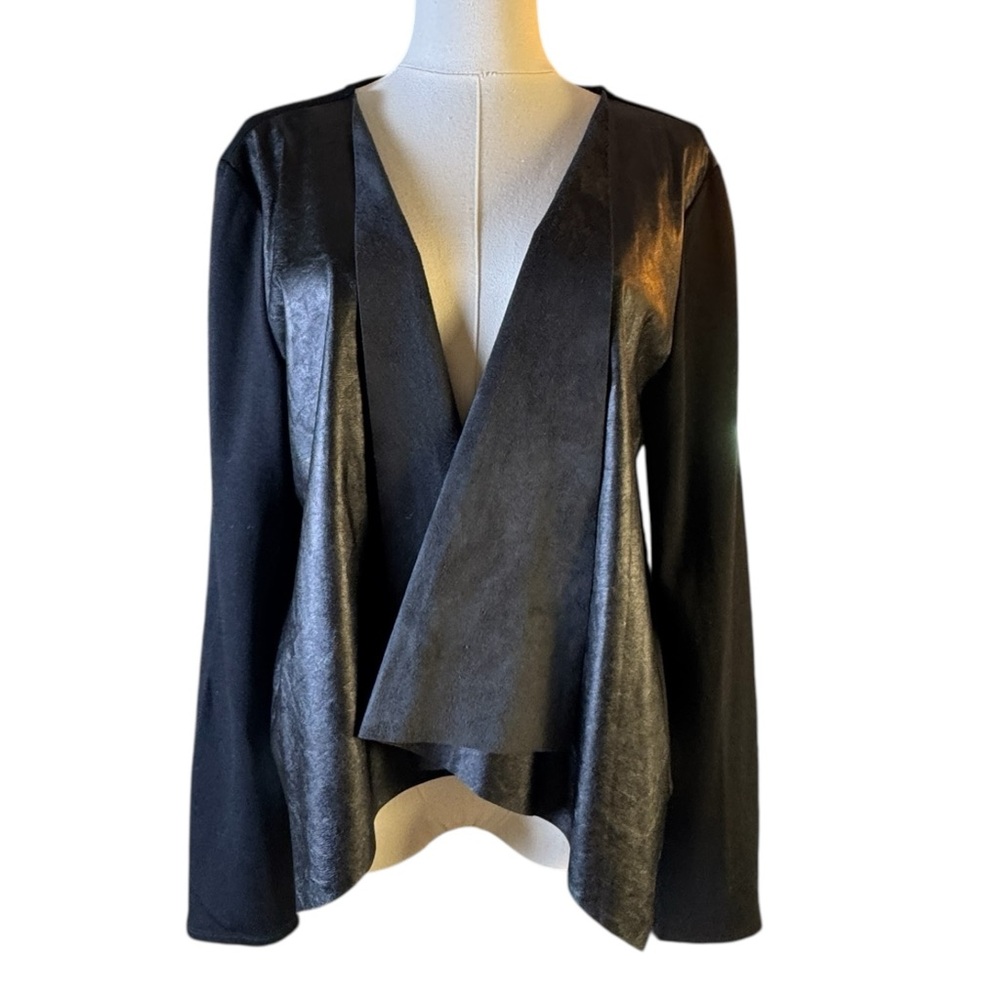 Sunday in Brooklyn Faux Leather Front Waterfall Asymmetrical Cardigan Women L